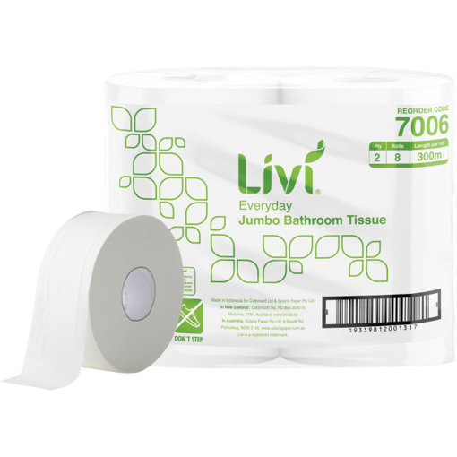 Picture of Livi Everyday Jumbo Roll Bathroom Tissue 2 Ply 300m (8/PKT)